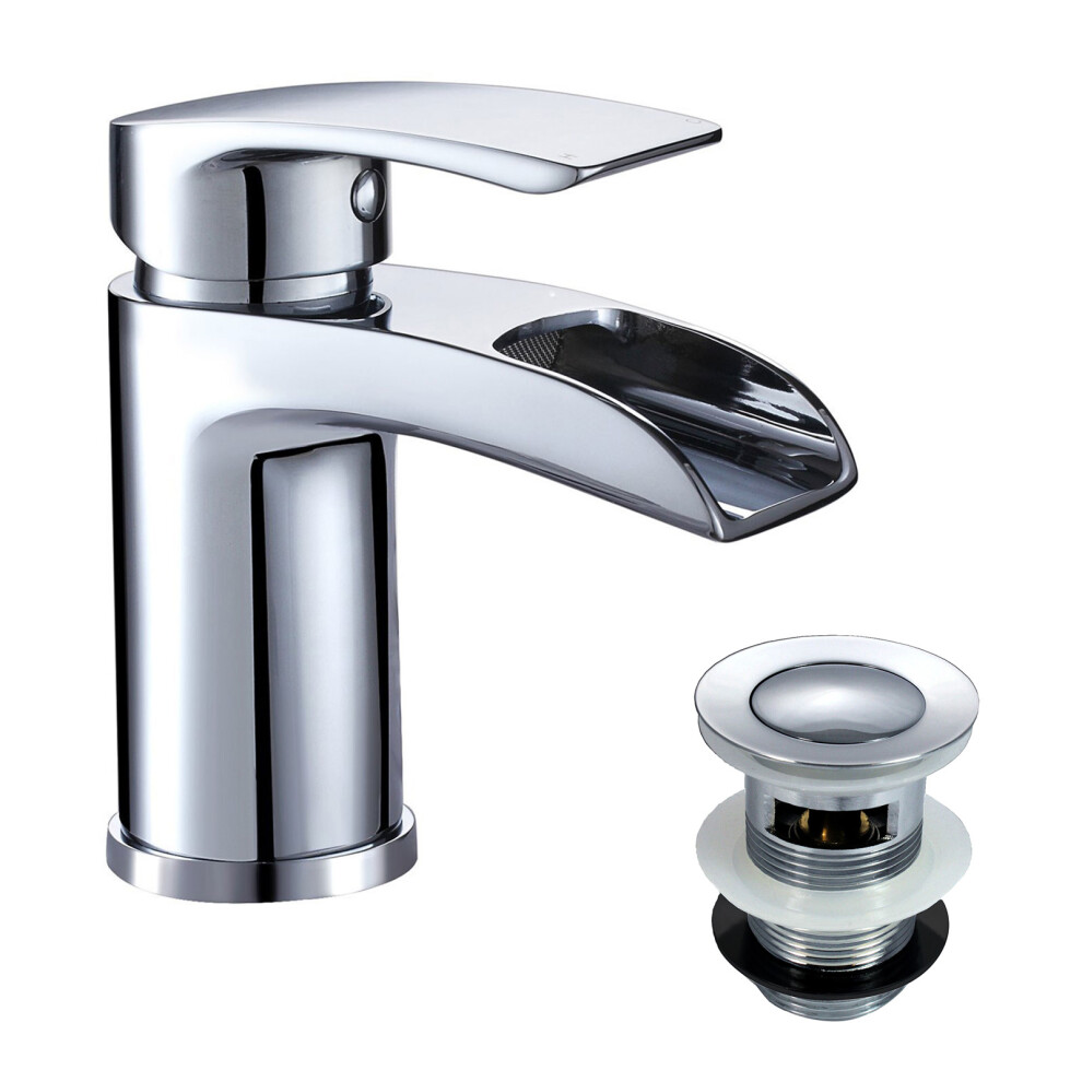 Nes Home Chrome Cloakroom Waterfall Basin Mono Mixer Tap Brass with Waste