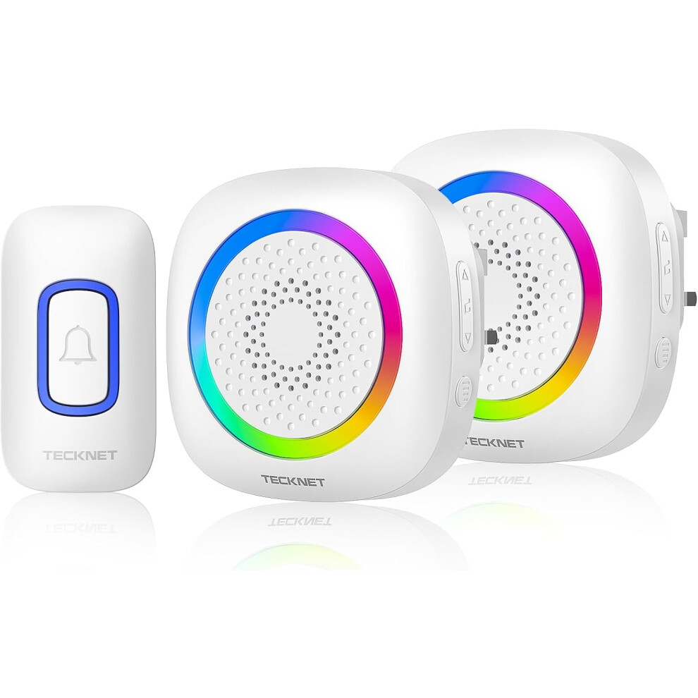 (Rgb-white) TECKNET Wireless Doorbell, Plug in Door Bells Wireless Cordless with 2 Receivers, IP66 Waterproof Wireless DooR