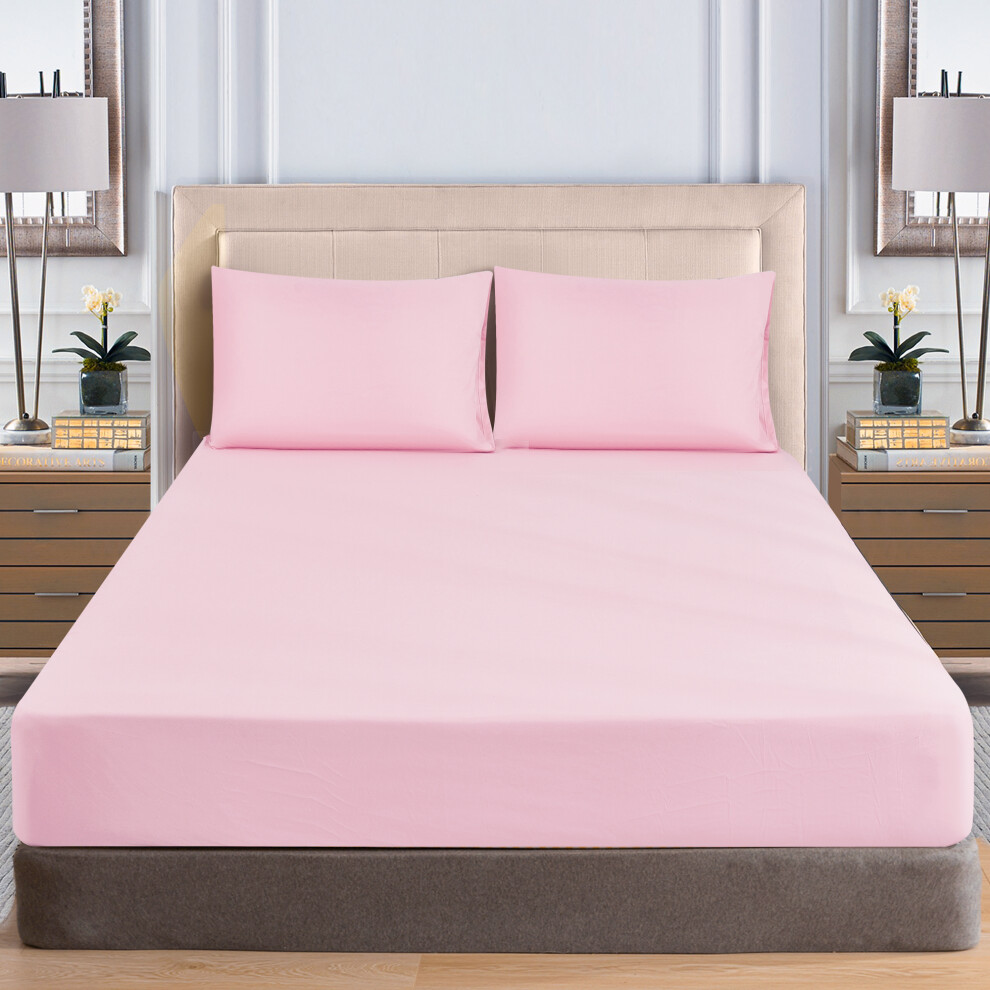 (BABY-PINK, Single) Deep Fitted Sheet Single Double King Super king size Microfiber Bed Sheets