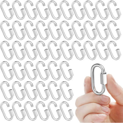 50PCS M3.5 Stainless Steel Chain Links 1.45" D-Shape Locking Hooks