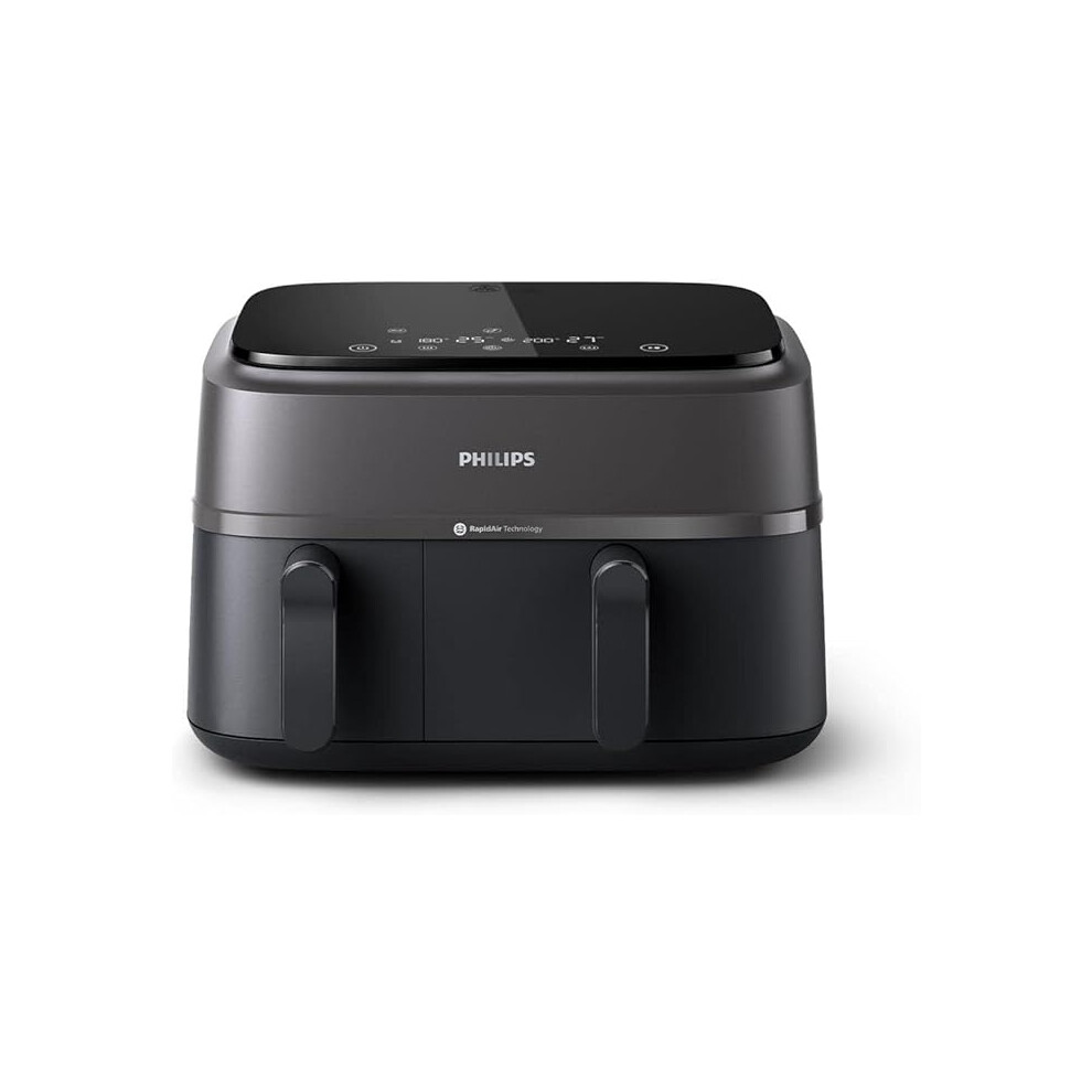 Philips Dual Basket Airfryer 3000 Series, 9L, 2 Drawer Air Fryer (Na350/00) Black,Silver