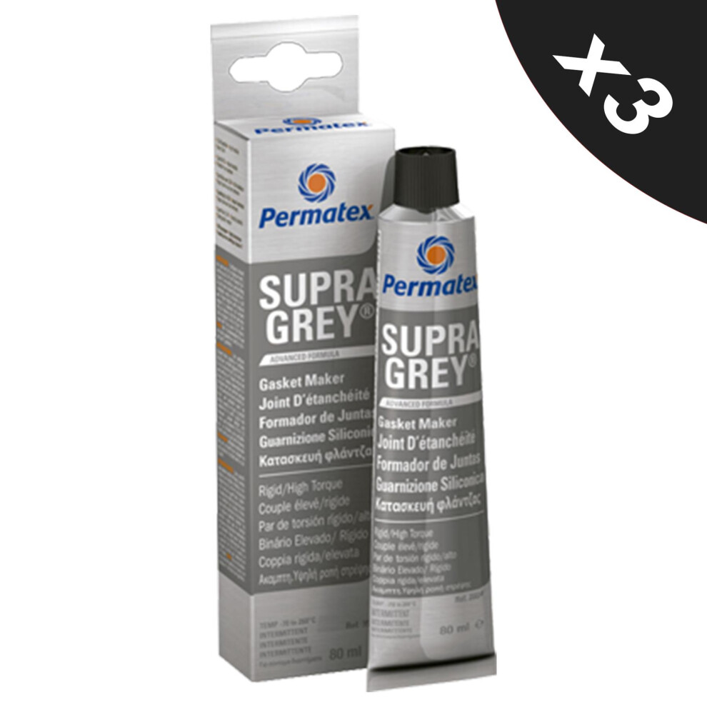 Rtv Silicone Instant Gasket Maker Grey High Temperature Sealant 3X80ml 5056820501666