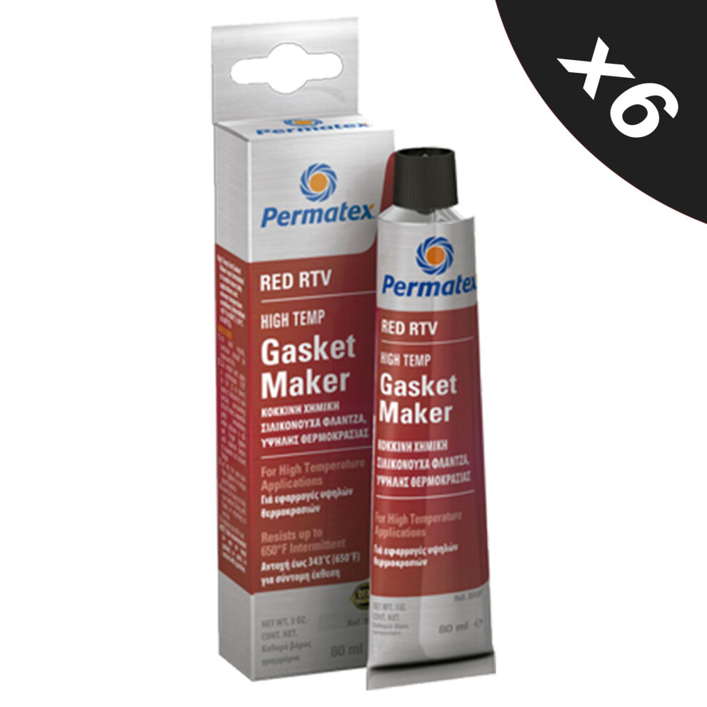 Rtv Silicone Instant Gasket Maker High Temperature Sealant 6X80ml Red 5056820501819