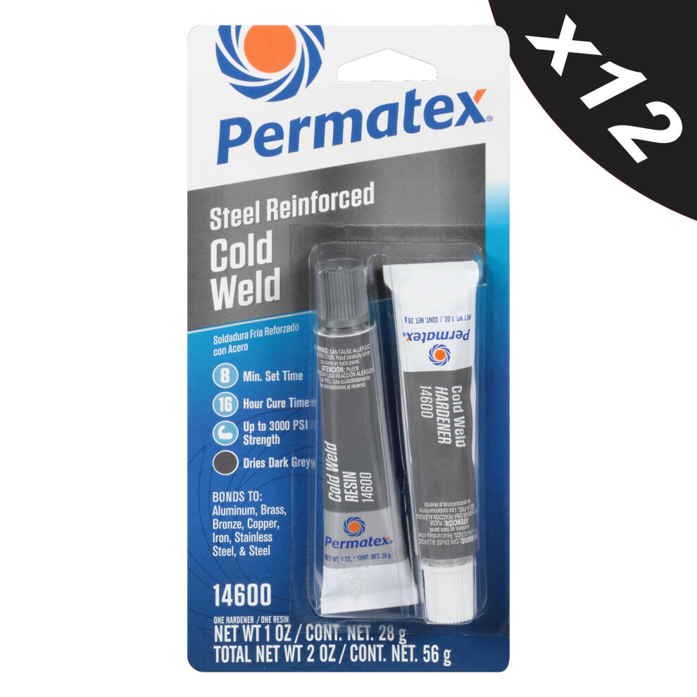 12X Permatex Steel Reinforced Cold Weld Epoxy Resin Hardener Filler Adhesive Glue 5056820501949