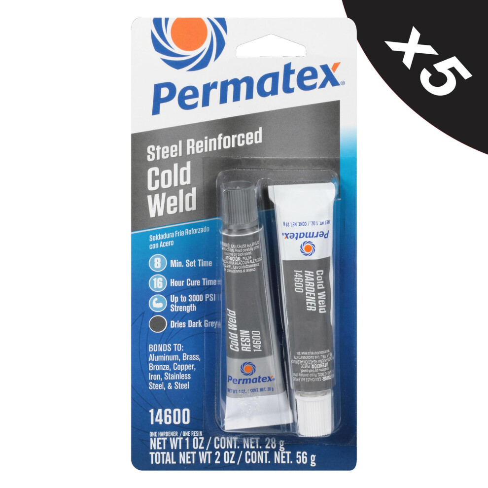 5X Permatex Steel Reinforced Cold Weld Epoxy Resin Hardener Filler Adhesive Glue 5056820501987