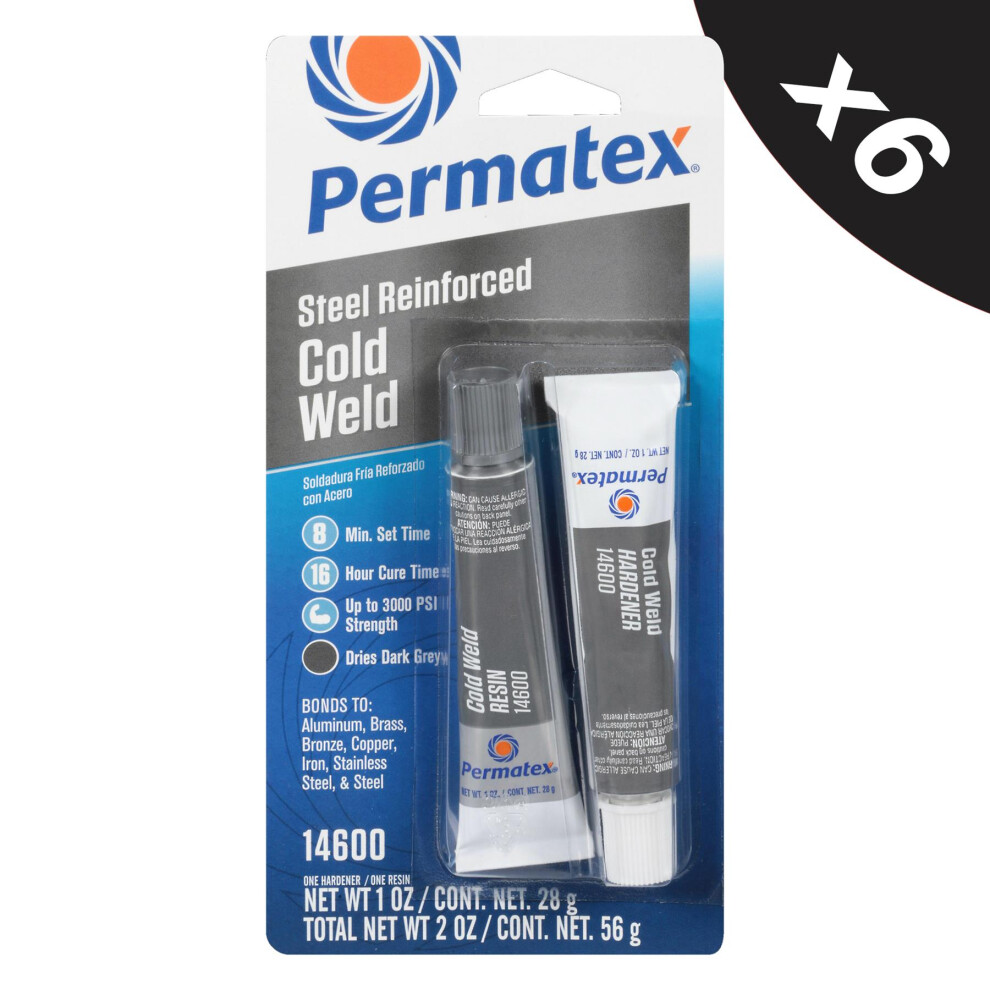 6X Permatex Steel Reinforced Cold Weld Epoxy Resin Hardener Filler Adhesive Glue 5056820501994
