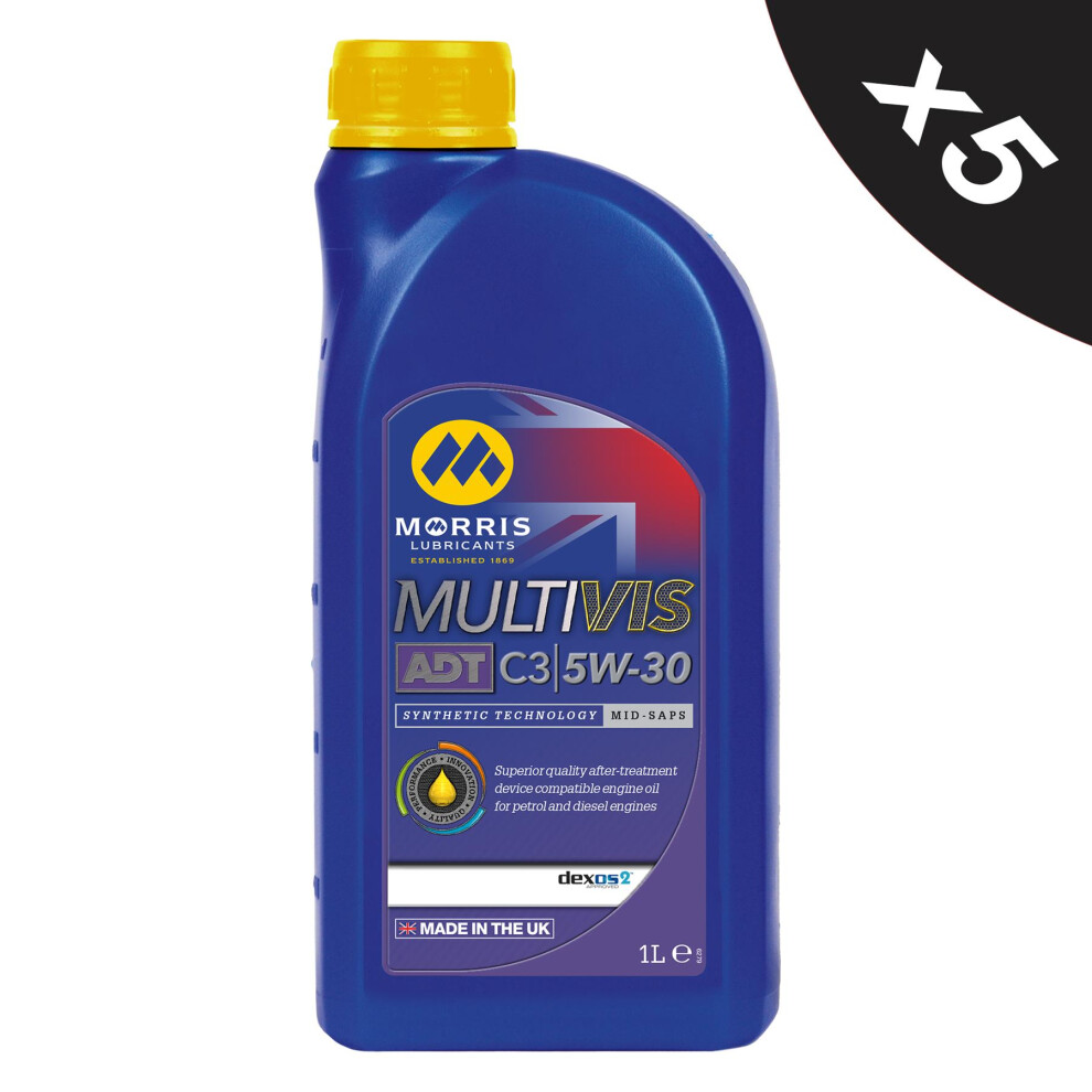 5W30 Fully Synthetic Engine Oil Morris Multivis Adt Mid Saps C3 Dexos2 5X1l 5056820505855