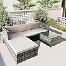 Alivio 3-Seater Rattan Corner Sofa Set with Coffee Table & Anti-UV Cushions (Grey)