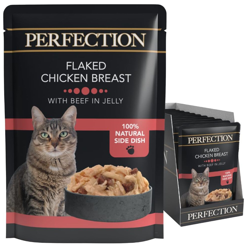 (HiLife Perfection Cat Food Chicken Breast with Beef in Jelly, 18 x 70 g Pouches) HiLife Perfection Adult Wet Cat Food, Flaked Chicken Breast in Jelly