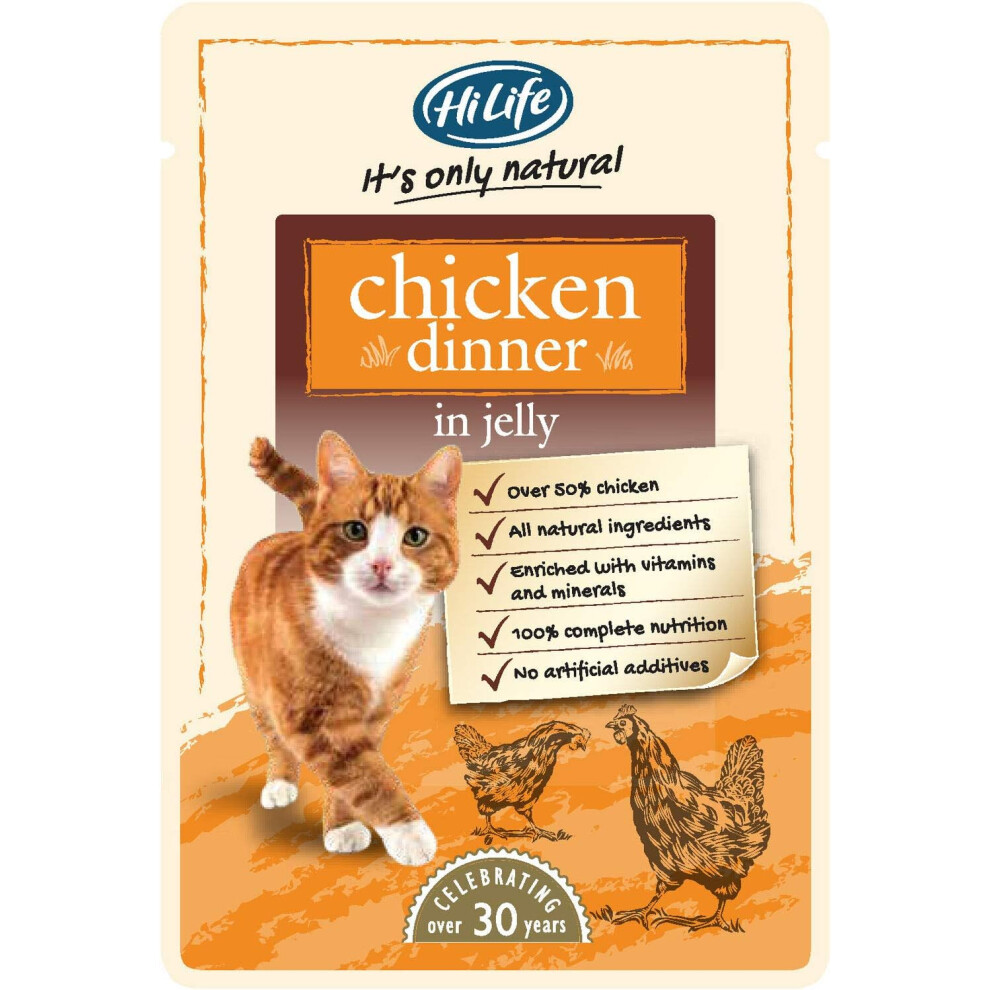 (HiLife it's only natural - Complete Wet Cat Food - Chicken Dinner in Jelly - 100% Natural Ingredients Grain Free, 18 Pou) HiLife it's only natural -