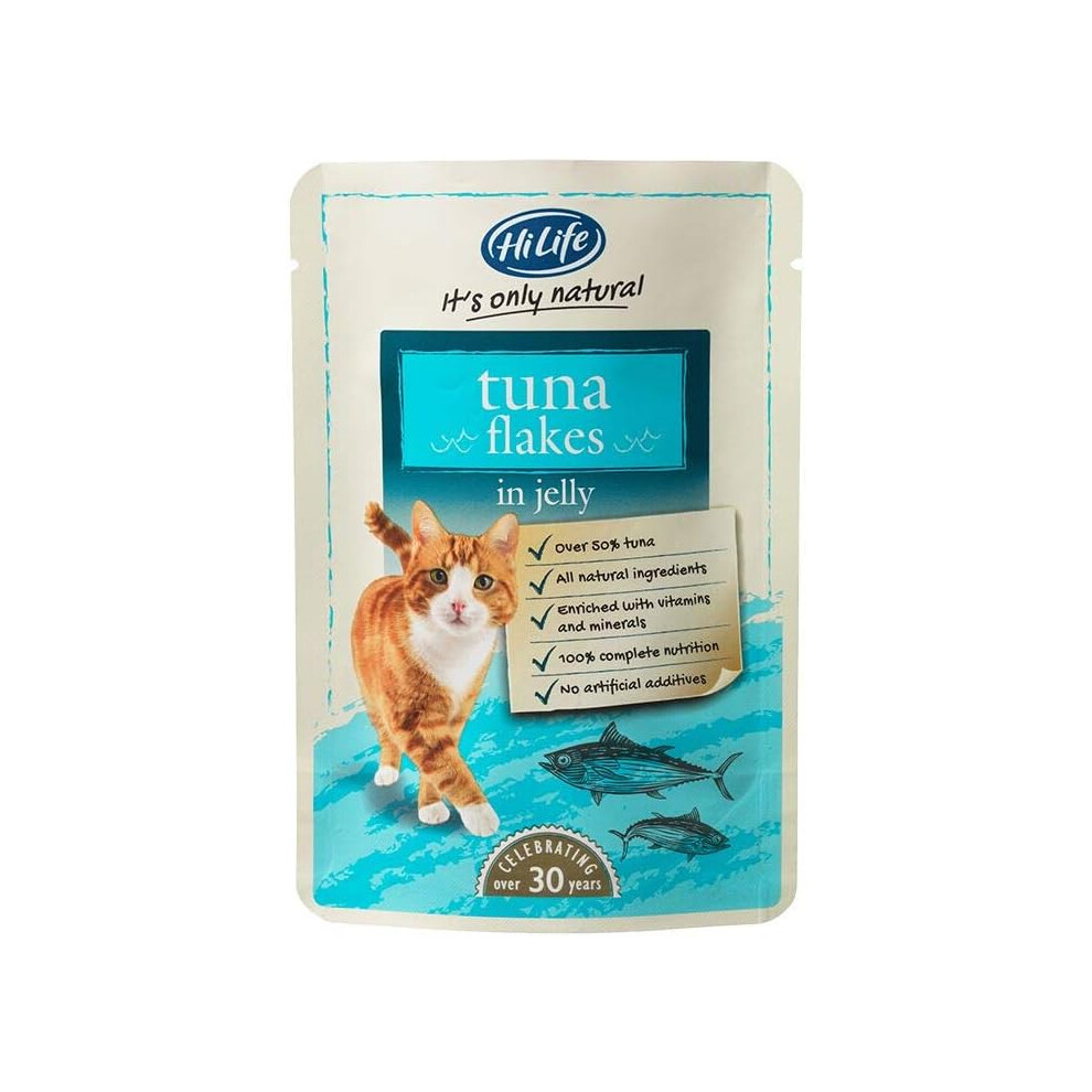 (HiLife it's only natural - Complete Wet Cat Food - Tuna Flakes - 100% Natural Ingredients Grain Free, 18 Pouches x 70g) HiLife it's only natural - Co