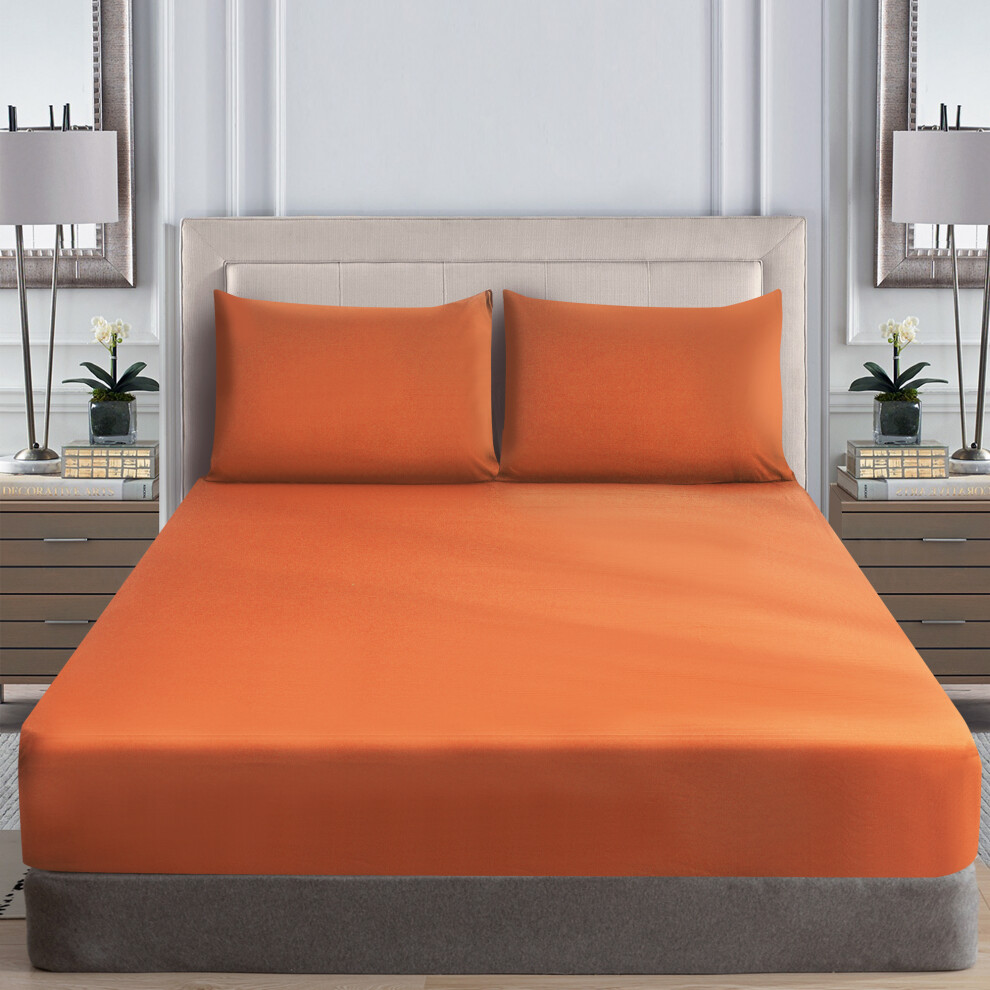 (ORANGE, Single) Deep Fitted Sheet Single Double King Super king size Microfiber Bed Sheets-image-OPC-PFHF6SX-NEW