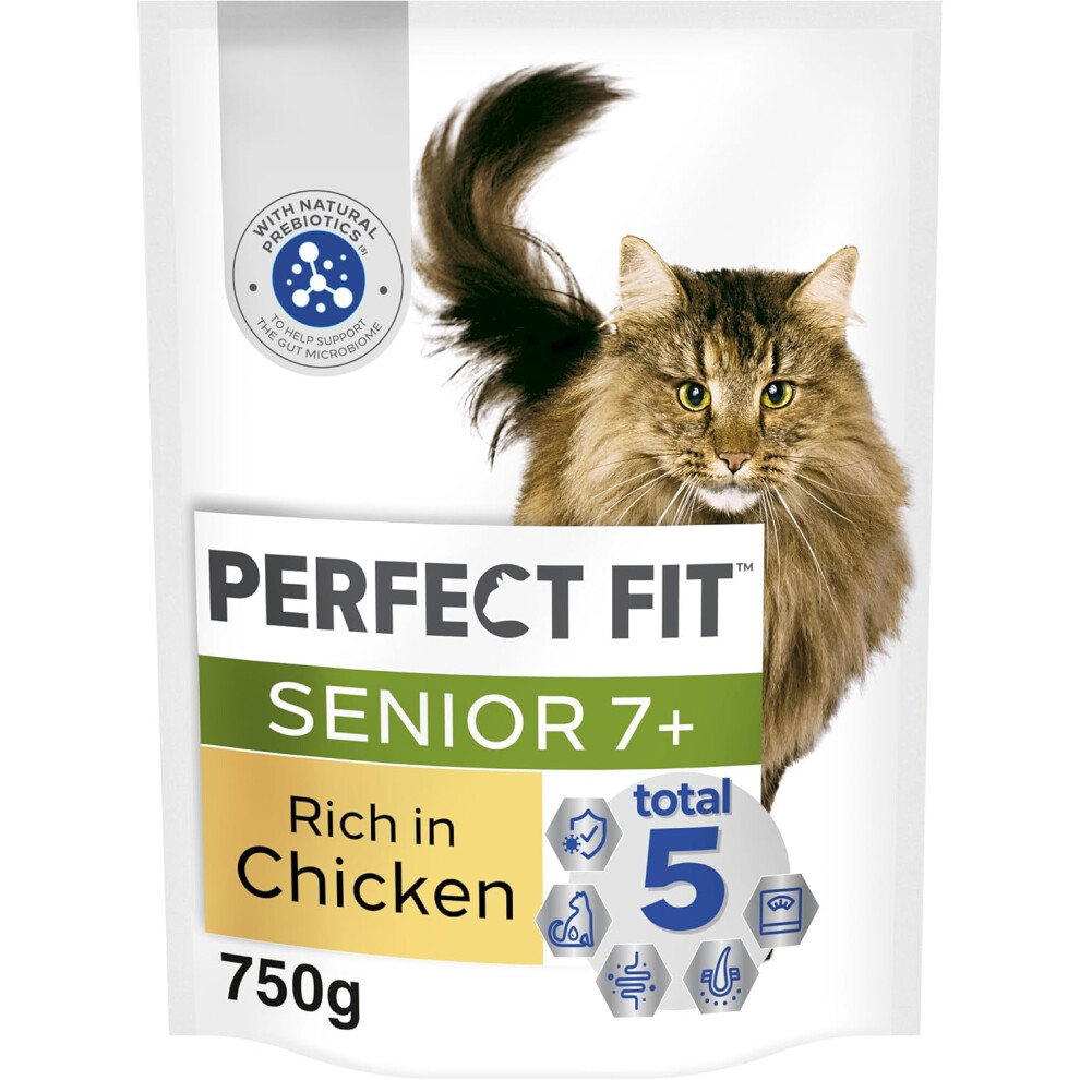 (750 g (Pack of 4)) Perfect Fit Senior 7+ Complete Dry Cat Food for Senior Cats Aged 7+ Years, Rich in Chicken, 1 Bag (7 kg)