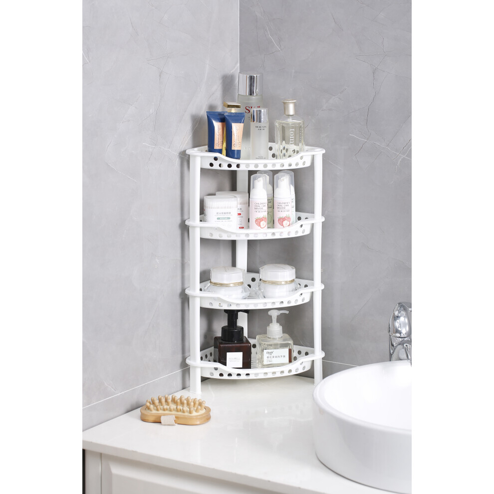 (Corner Triangular white caddy) Triangle corner Bathroom Shower Caddy 4 Tier Small