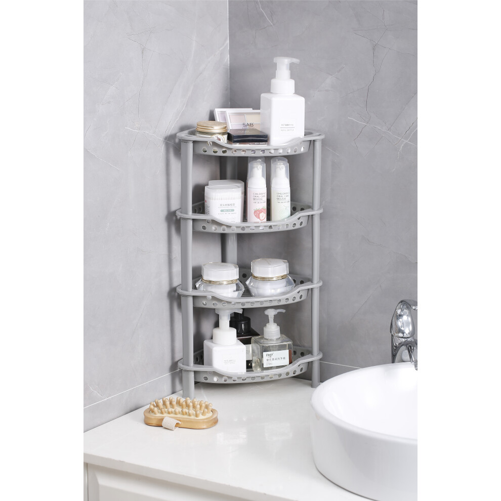 (Corner Triangular Grey caddy) Triangle corner Bathroom Shower Caddy 4 Tier Small