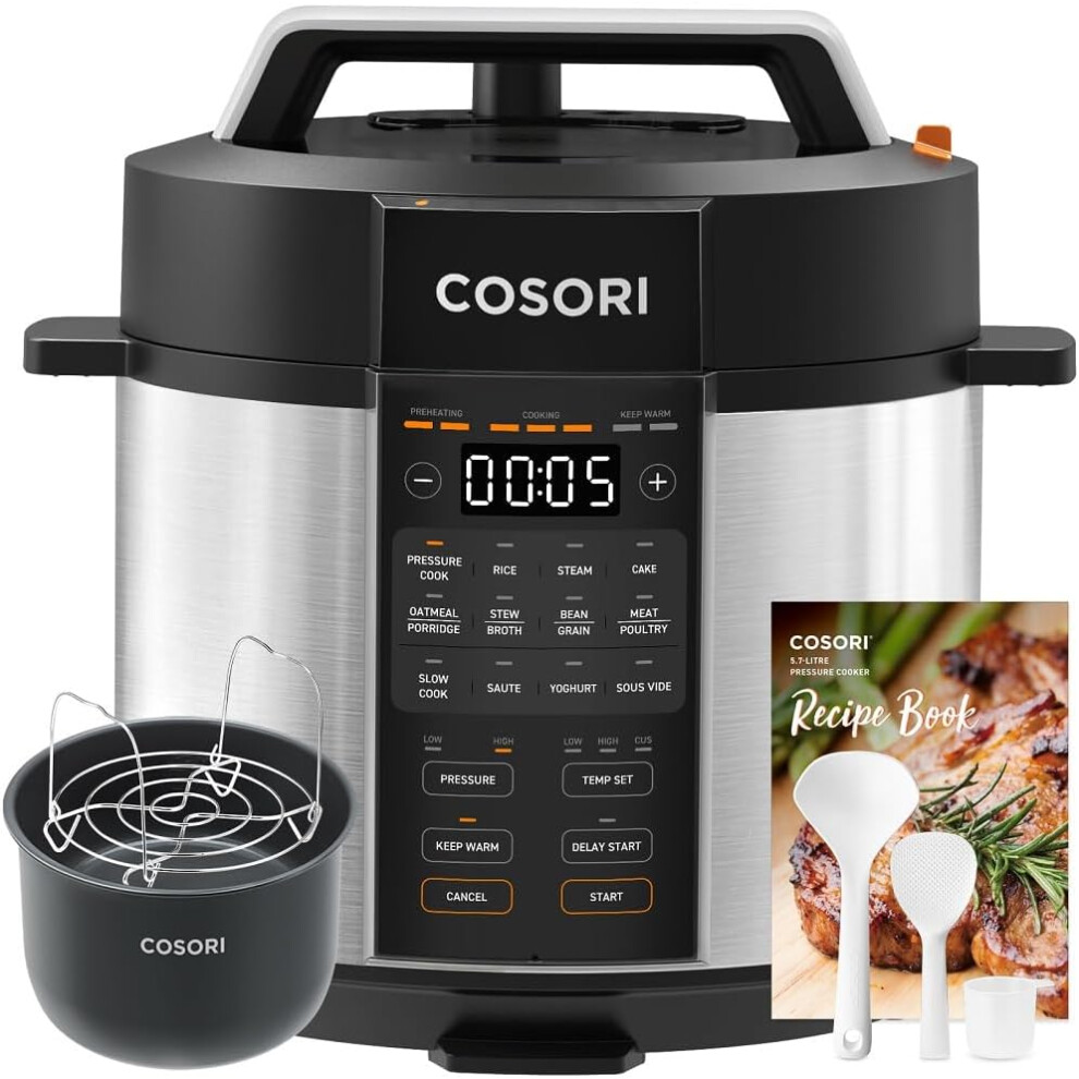 Pressure Cooker, 5.7 Liter, Stainless Steel, 14 Functions, 9-in-1 Multi-Purpose Cooker, 70% Faster, Nonstick