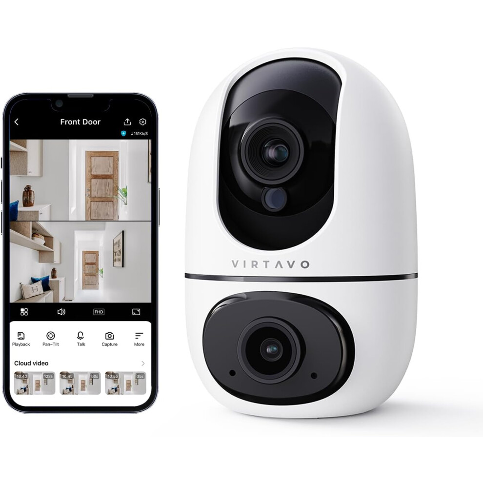 Indoor Security Camera, 1080P Dual Lens And Screen, Home Baby Monitor/Pet Camera, Pan/Tilt/Zoom, Ai Motion Tracking, Night Vision 4038599219011