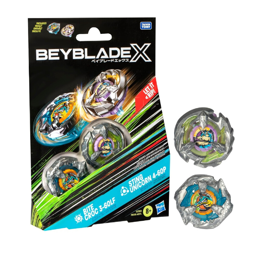 Beyblade X Bite Croc 3-60LF and Sting Unicorn 4-60P Dual Pack