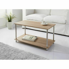 2 Tier Coffee Table Rectangle Oak Living Room Storage Shelf Steel Legs