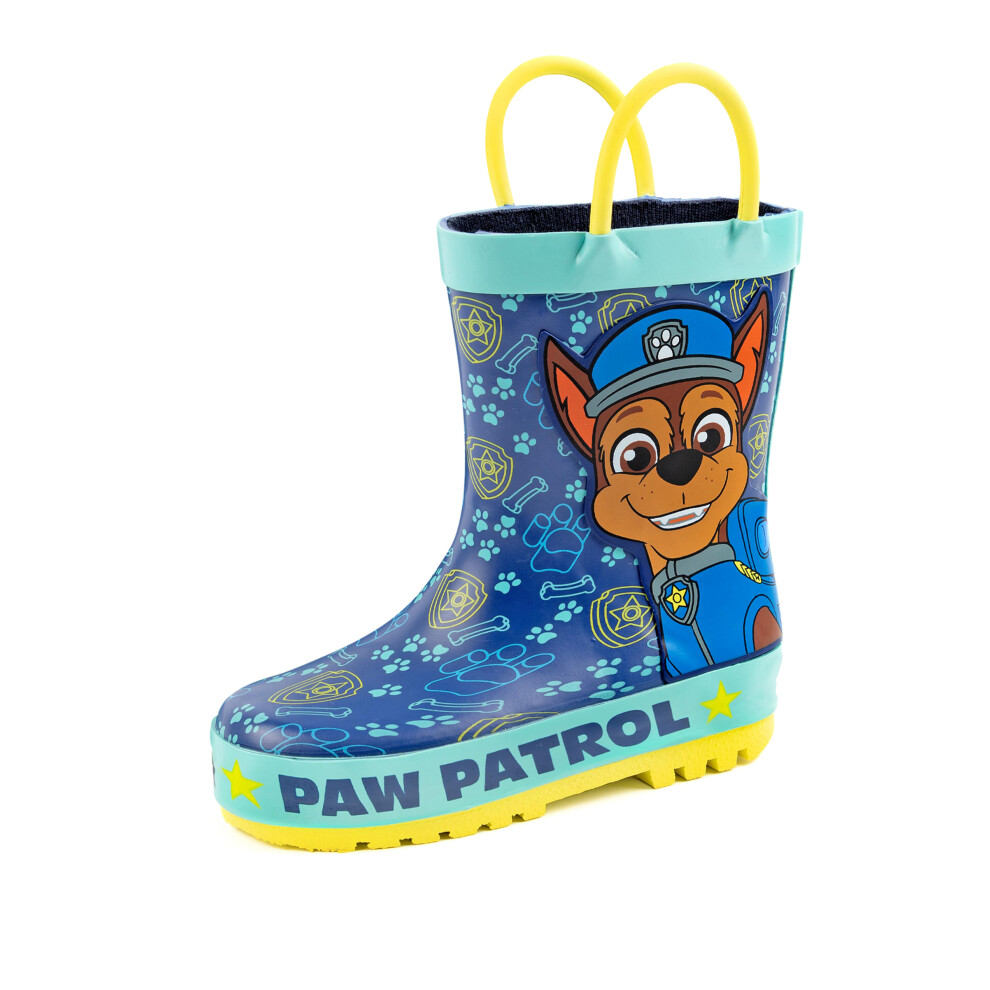 (8 UK Child) Paw Patrol Wellington Boots with Handles (Boys Blue)