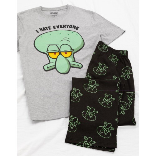 SpongeBob SquarePants (Large) SpongeBob SquarePants Short Sleeve Long Leg Pyjama Set (Mens Grey) 1