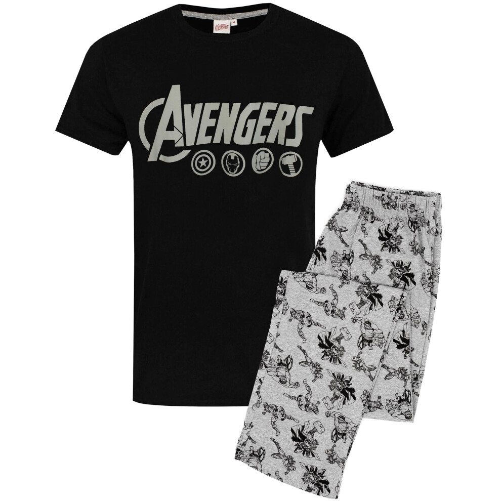 (L) Marvel Mens Black Short Sleeve Long Leg Pyjamas