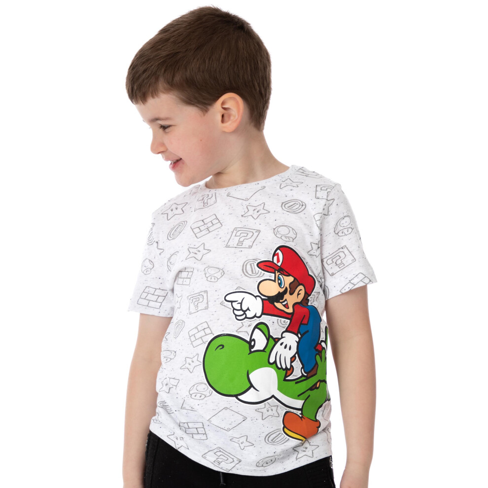 (11-12 Years) Nintendo Super Mario T-Shirt For Boys | Kids Grey Character Yoshi Top | Gamers Short Sleeve Tee For Birthdays