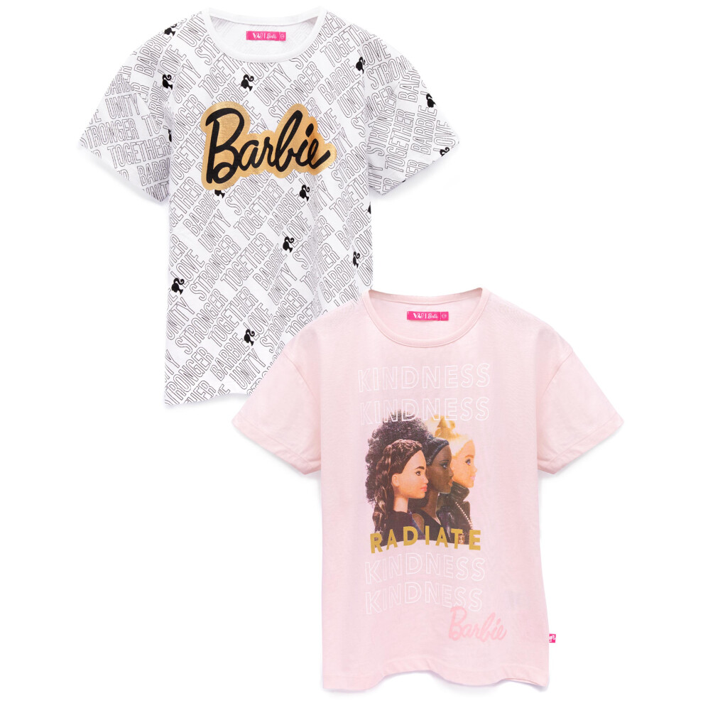 (7-8 Years) Barbie Multi-Pack of 2 Short-Sleeved T-Shirts (Girls Multicoloured)