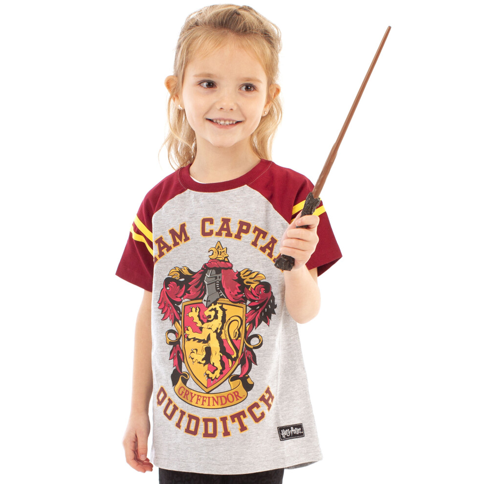 (11-12 Years) Harry Potter T-Shirt Quidditch Team Captain Girl's Raglan Kids Grey Top