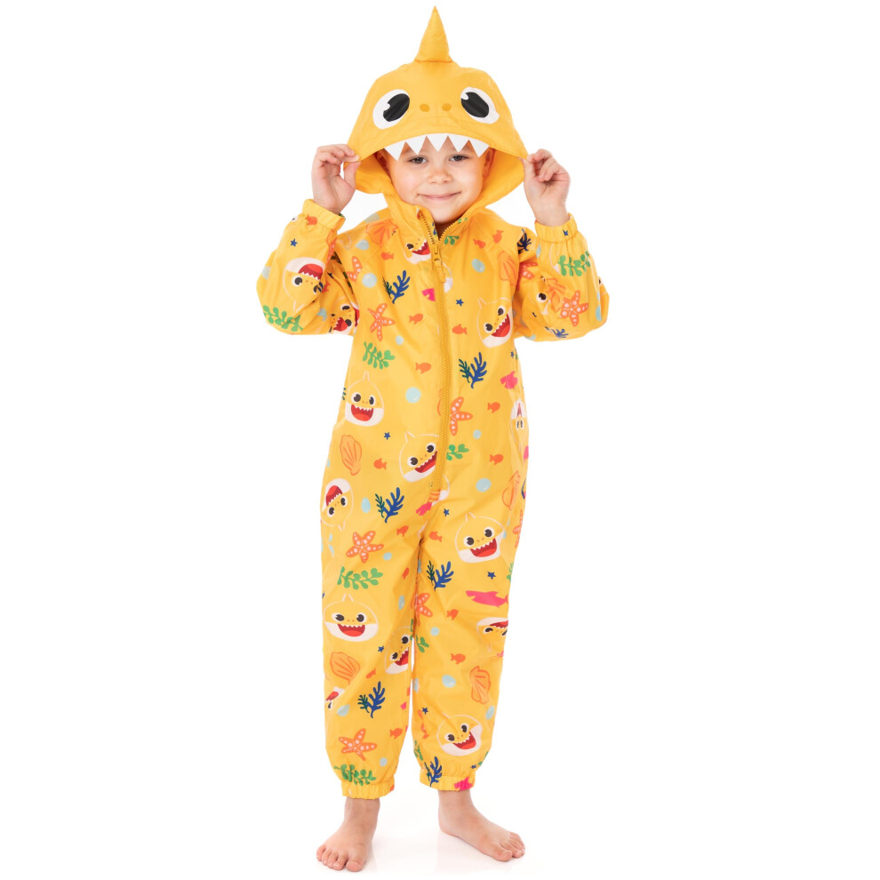 (4-5 Years) Baby Shark Puddle Suit (Unisex Kids Yellow)