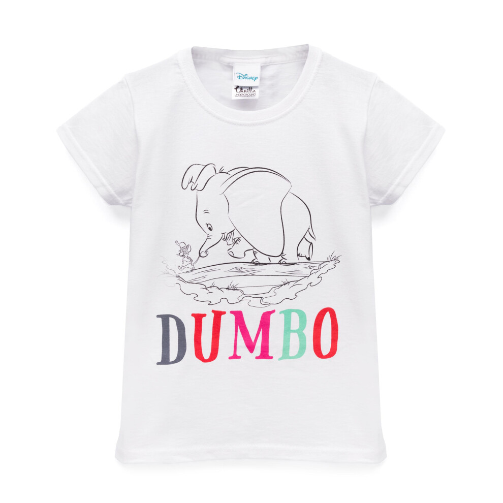 (11-12 Years) Disney Dumbo T-Shirt Girls Kids Sketch Character White Short Sleeve Top