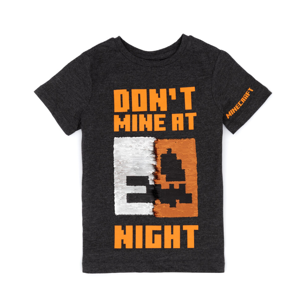 (5-6 Years) Minecraft T-Shirt Boys Halloween Pumpkin Creeper Flip Sequin Grey Top