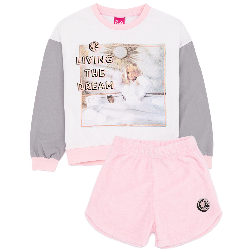 (11-12 Years) Barbie Long Sleeve Short Leg Pyjama Set (Girls Pink)