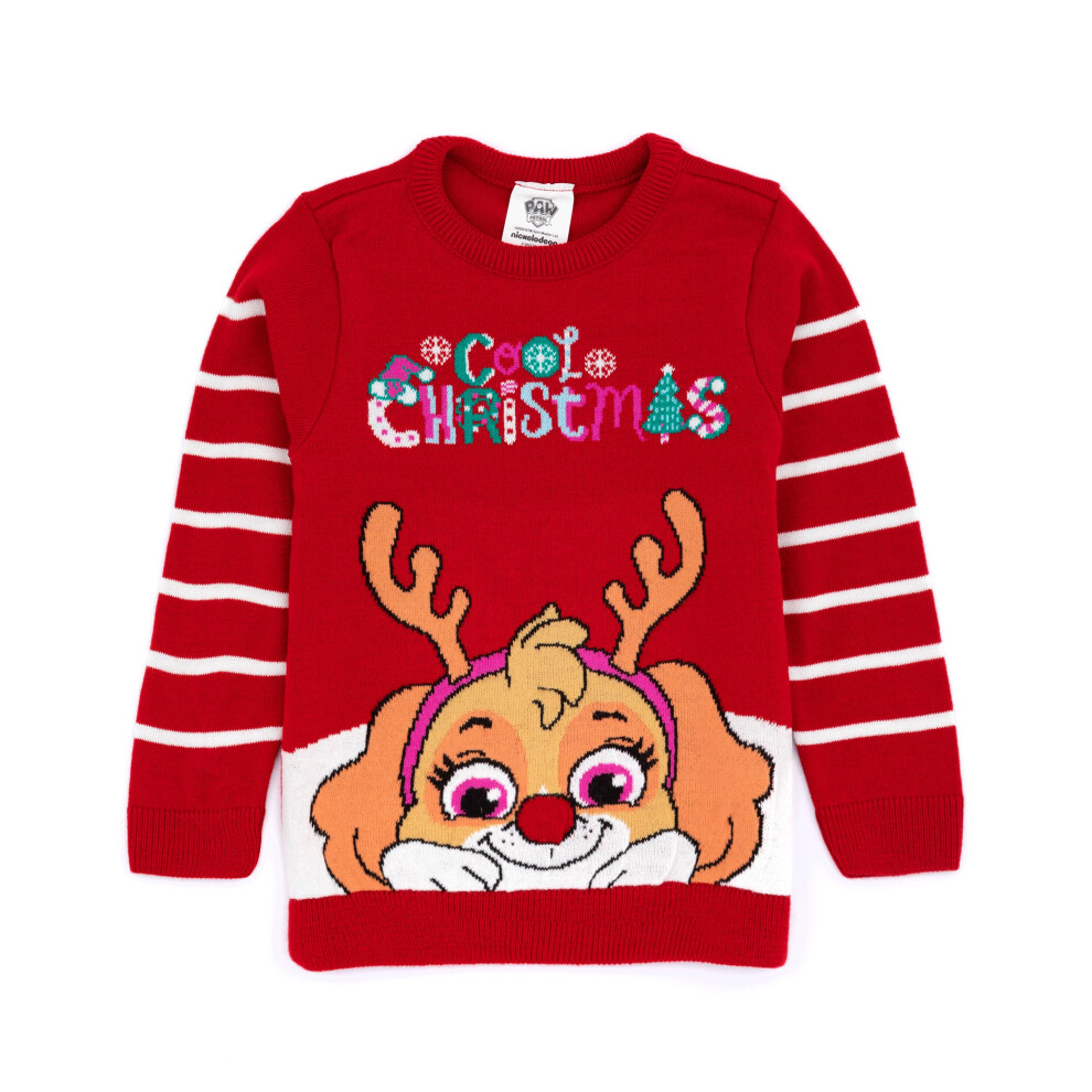 (2-3 Years) Paw Patrol Christmas Jumper Kids Girls Skye Rudolph Knitted Xmas Sweater