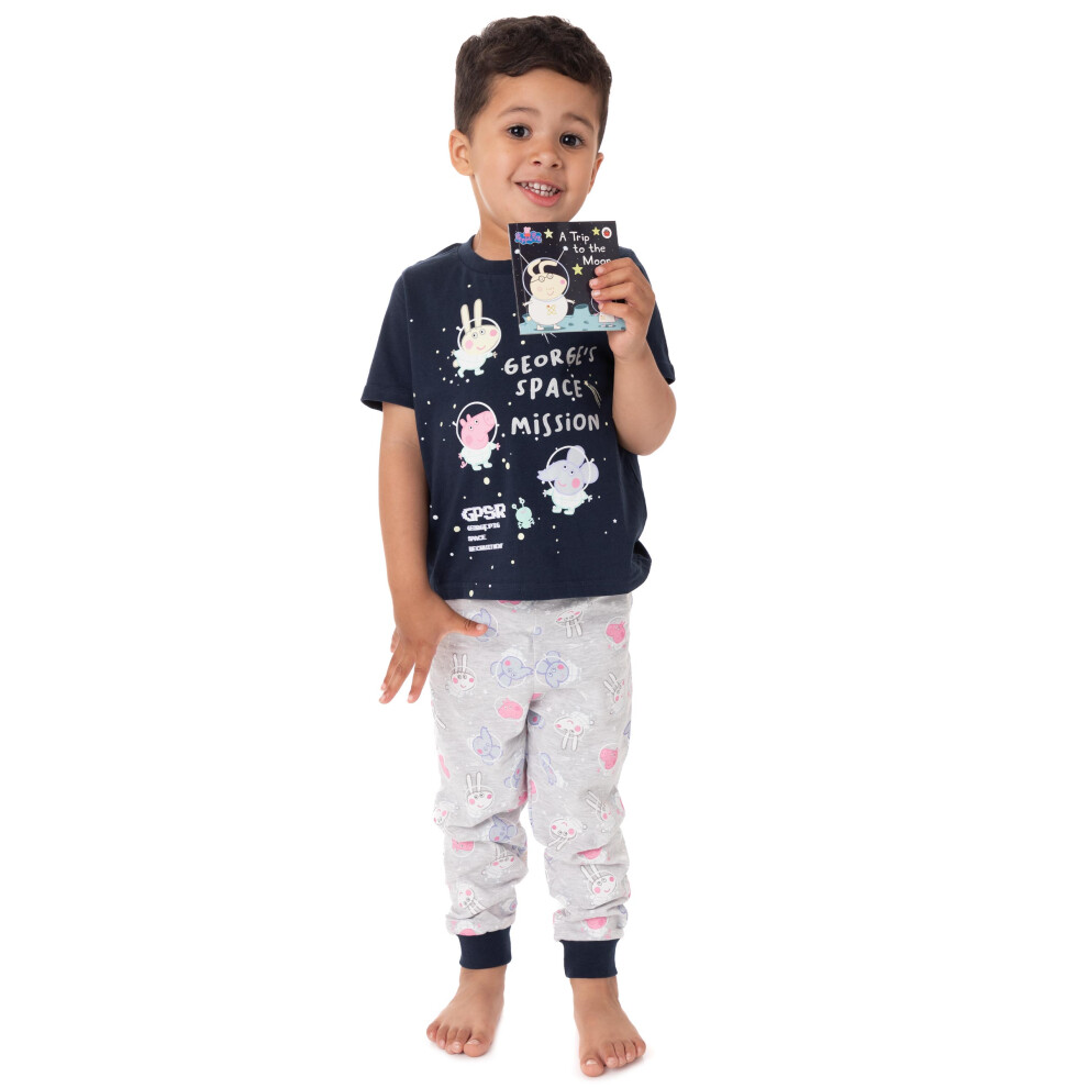 (4-5 Years) Peppa Pig George Pyjamas For Boys & Girls | Story Book Included Kids Space Mission T Shirt And Trousers Pjs | Childrens TV Show Merchandise