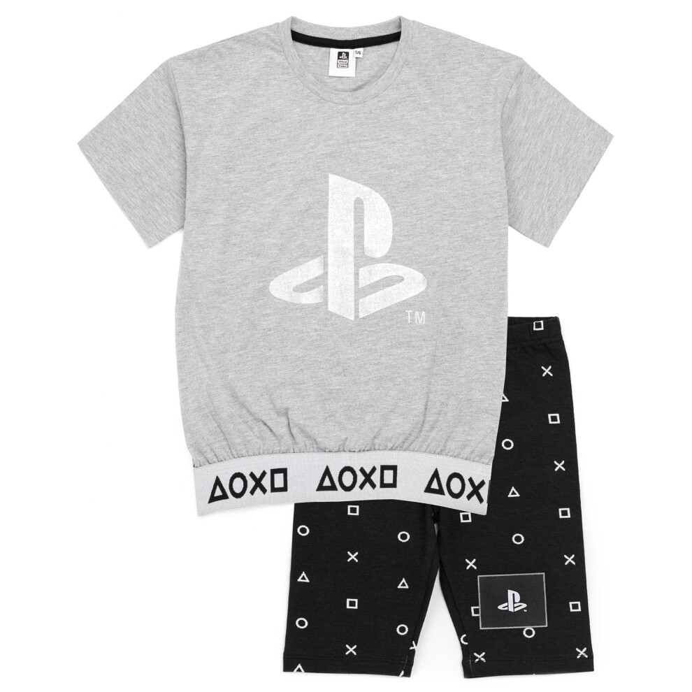 (Short Leg, 11-12 Years) Playstation Pyjamas Girls T Shirt With Cycle Shorts OR Trousers Sporty Gamer PJs