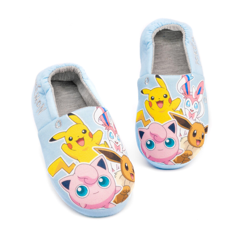 (1 UK) Pokemon Slippers Girls Kids Pikachu Sylveon Evee Blue Shoes Loafers