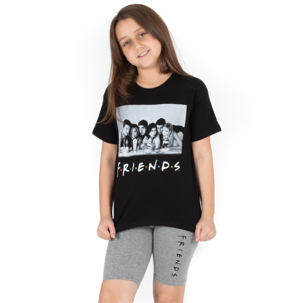 (8-9 Years) Friends Girls Black Cycling Short Pyjamas