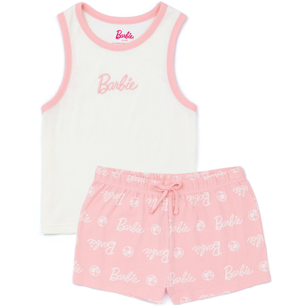 (Medium) Barbie Vest and Shorts Pyjama Set (Womens Pink)