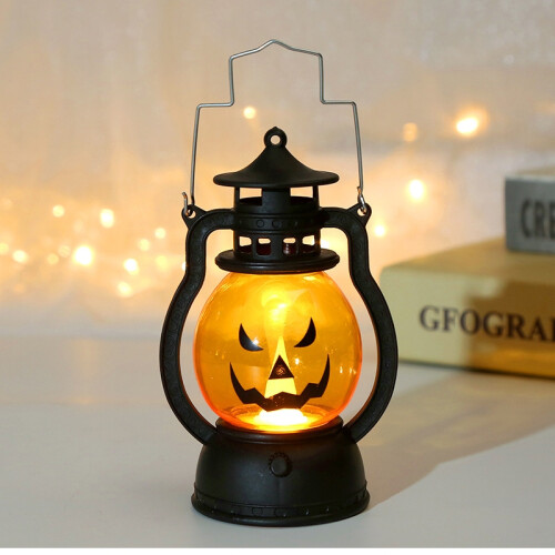 (B)HalloweenLEDHangingPumpkinLanternLightGhostCandleLightRetroSmallOilLampHalloweenPartyHomeDecorHorrorProps