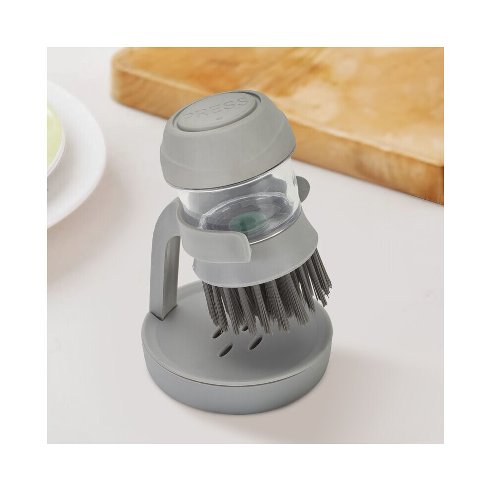 (Grey) Dish Pot Brush with Soap Dispenser