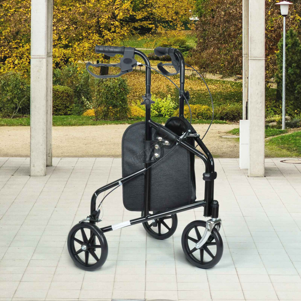 (Black) WestWood Foldable 3 Wheels Rollator With Shopping Bag Brakes Seniors Elderly