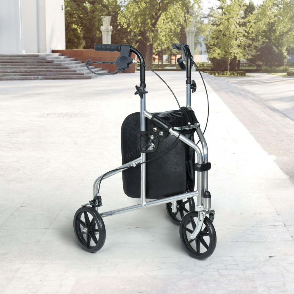 (Silver) WestWood Foldable 3 Wheels Rollator With Shopping Bag Brakes Seniors Elderly