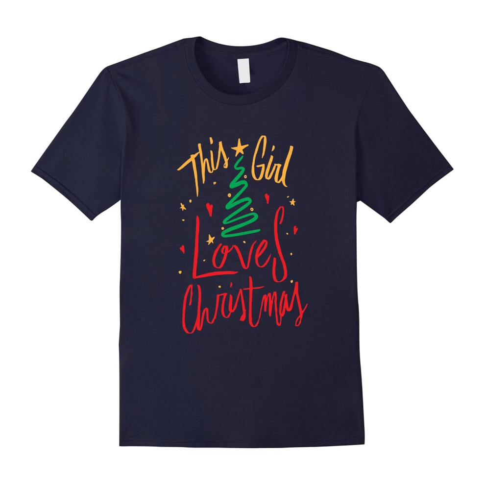 (XL) This Girl Loves Christmas Merry Christmas Tree Love T Shirt-Father's Day