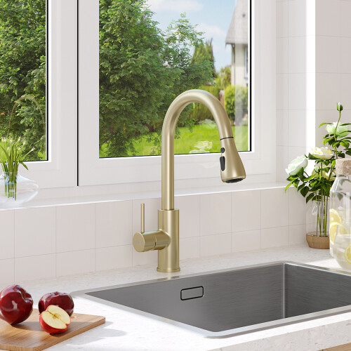 Living And Home (Gold) Retractable Commercial Pull out Kitchen Tap Mixer Tap Faucet 2
