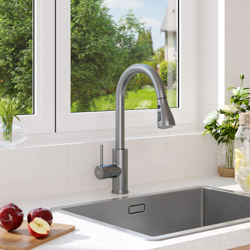 Living And Home (Grey) Retractable Commercial Pull out Kitchen Tap Mixer Tap Faucet 2