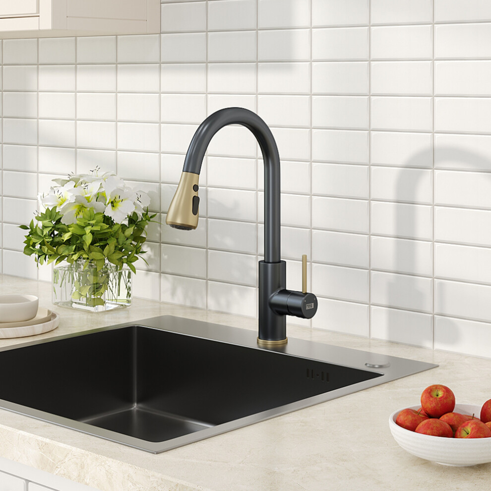 (Black+Gold) Retractable Commercial Pull out Kitchen Tap Mixer Tap Faucet