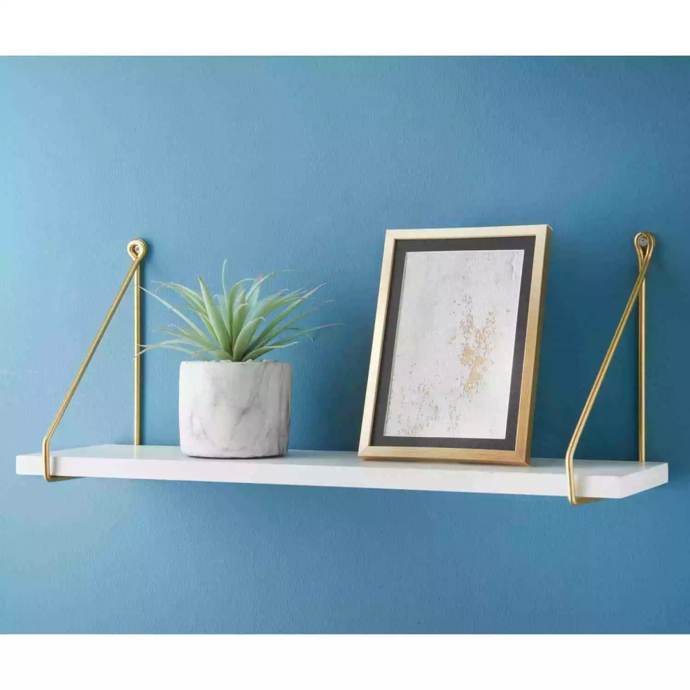 White 80CM Shelf gold Metal Wall Hanging Wired Floating shelf Storage