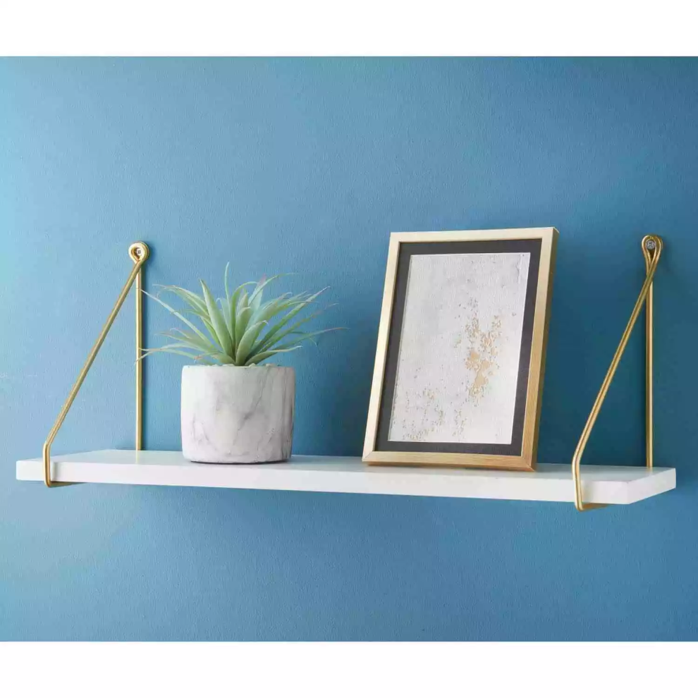 White 80CM Shelf Gold Metal Wall Hanging Wired Floating Shelf Storage