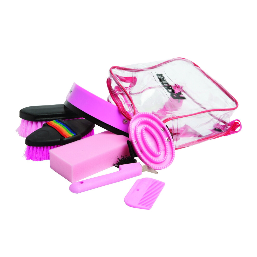 (One Size, Pink) Roma 7 Piece Backpack Grooming Kit